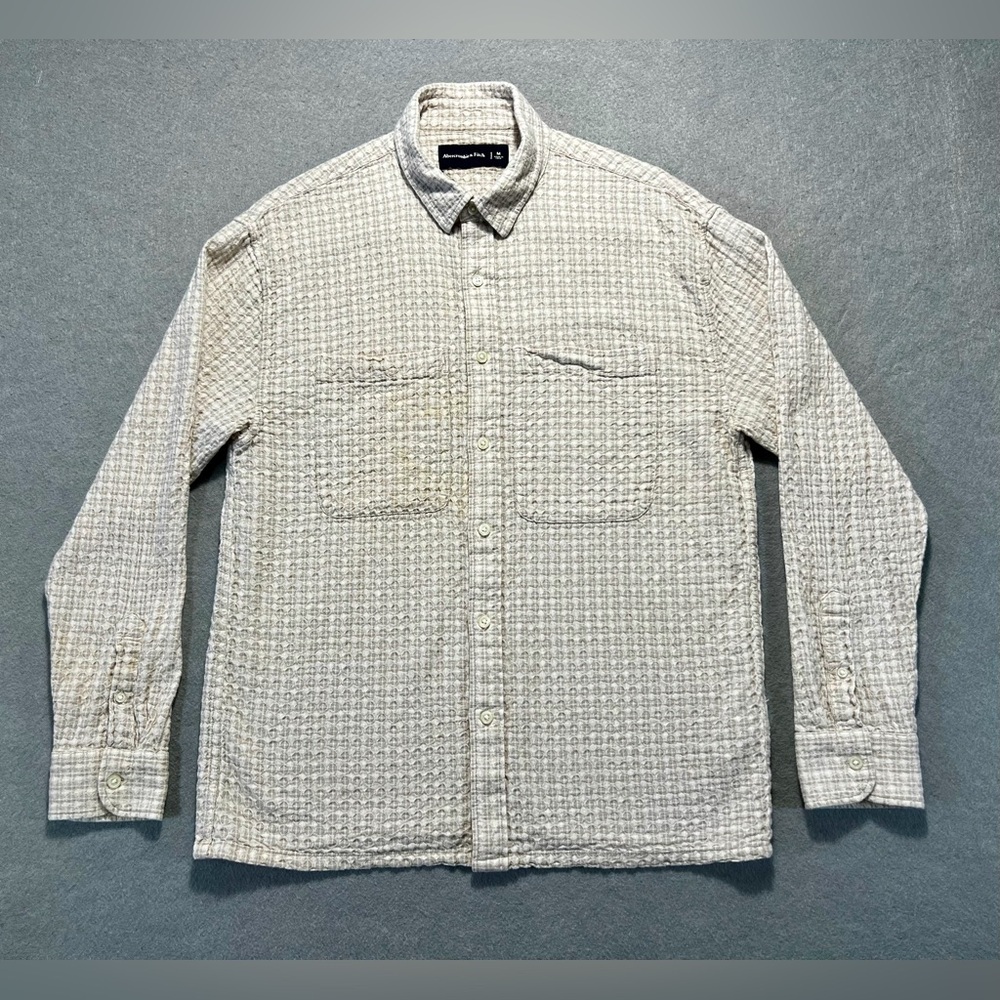 Abercrombie & Fitch Plaid Waffle Knit Button-Down Shirt Men’s Medium Beige LS
